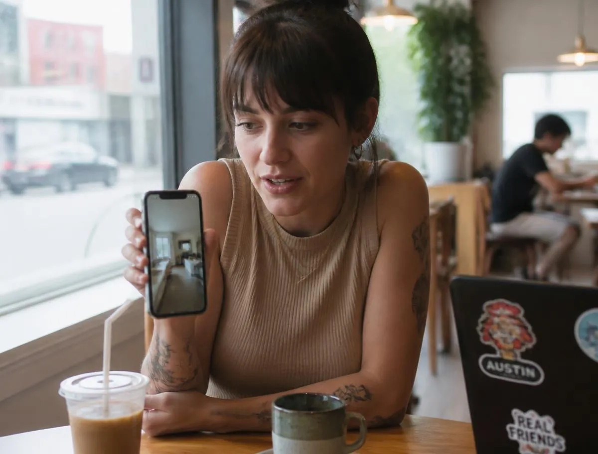 Locator and renter reviewing a floor plan during an Austin apartment tour