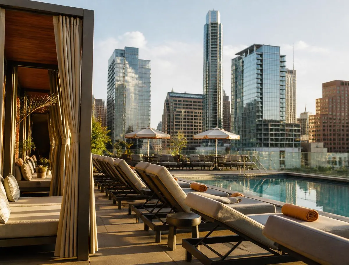 Modern luxury apartment interior with floor-to-ceiling windows in downtown Austin