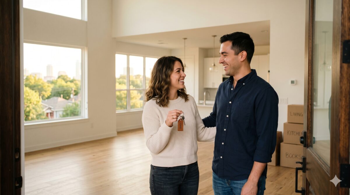 An Austin renter reviewing their credit score before submitting an apartment application.