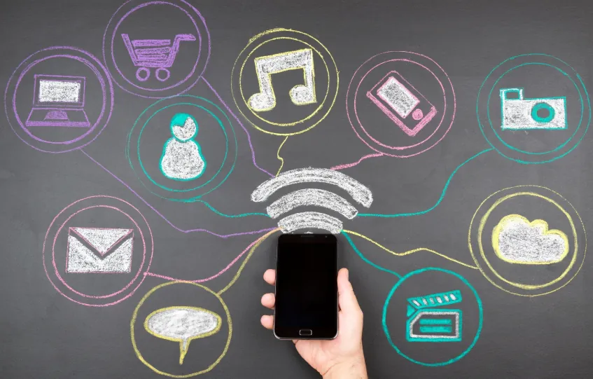 smartphone displaying various digital services, symbolizing online tools and resources used in "how to become an apartment locator."