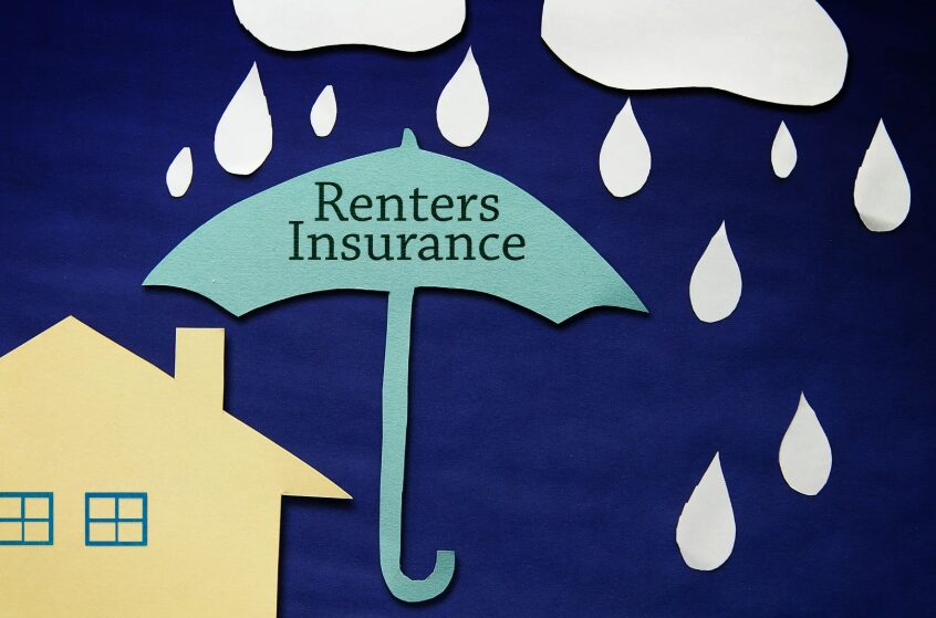 Renters Insurance umbrella protecting a house from rain