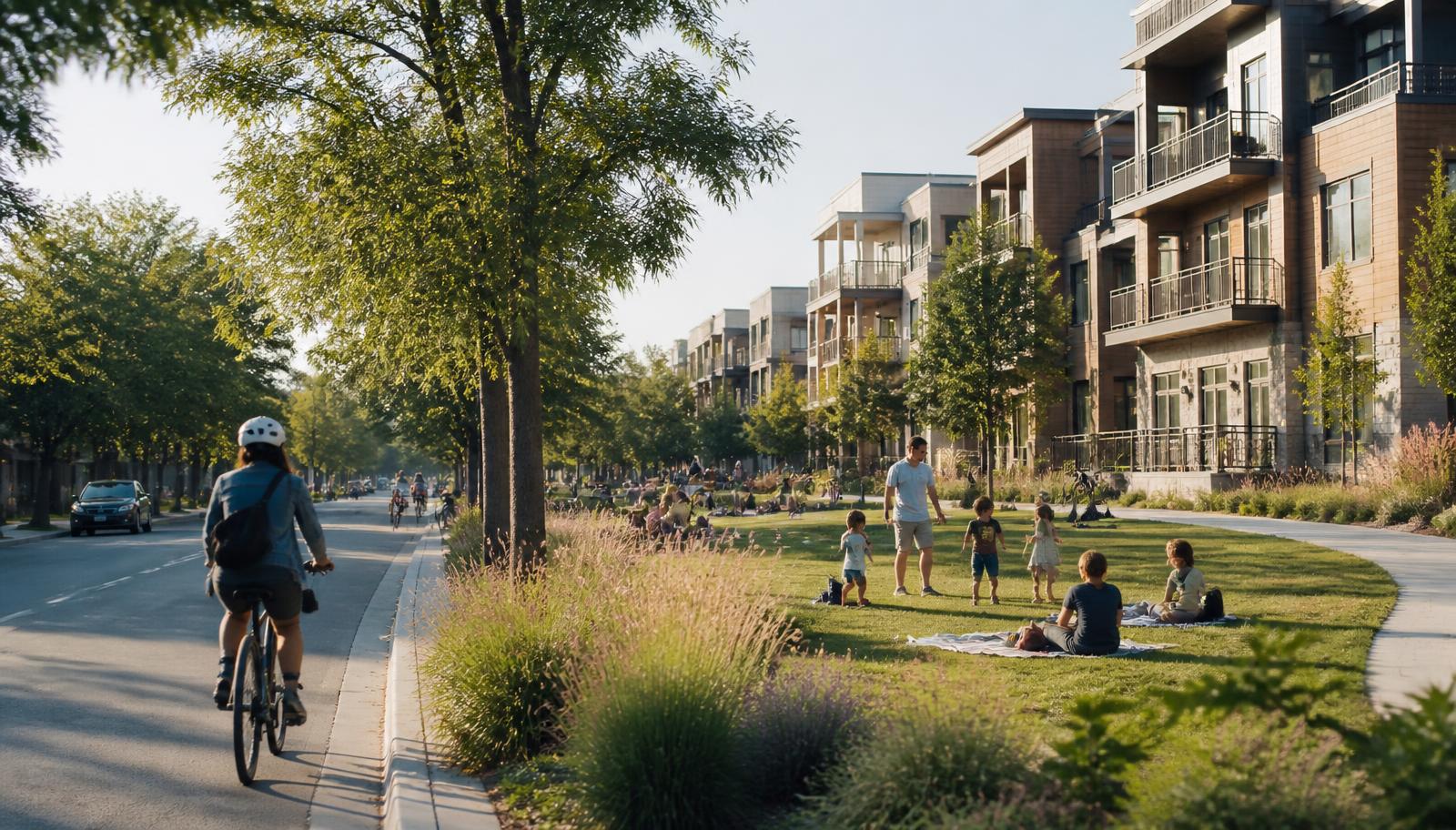 Park and apartments in the Mueller neighborhood