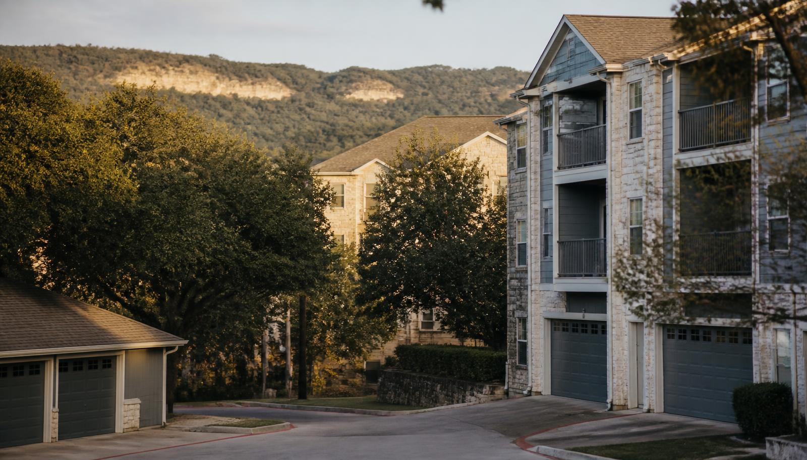 Northwest Austin apartment community with hills behind